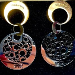 REBECCA $350 Rose Gold and Silver Filigree Circle Earrings Italy 18ct Plated